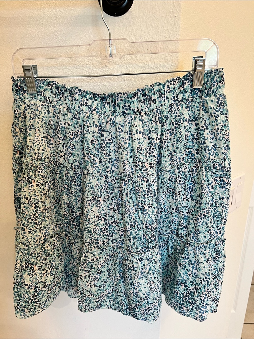 LOFT Teal Multi Floral Tiered Mini Skirt